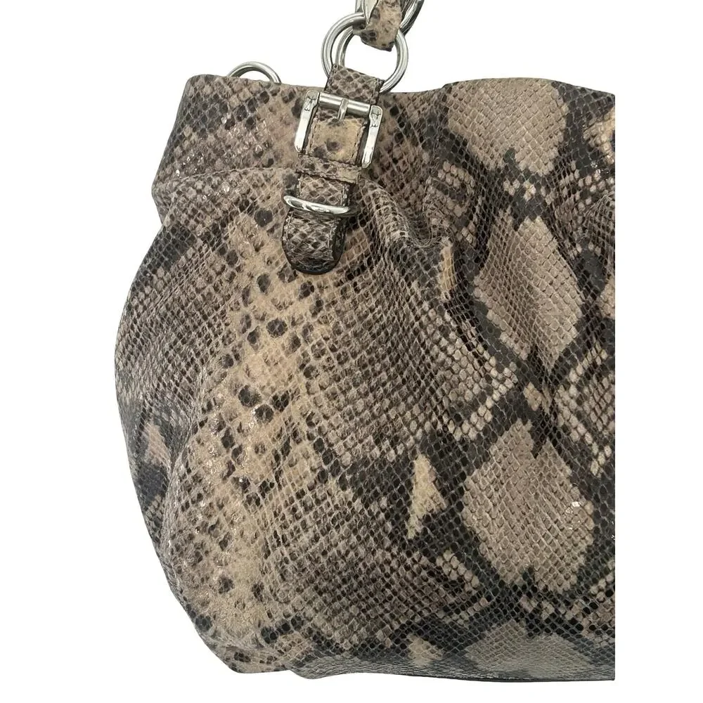 Michael Kors Snakeskin Gray Brown Leather Large Hobo Toto Purse Bag - Picture 4 of 16